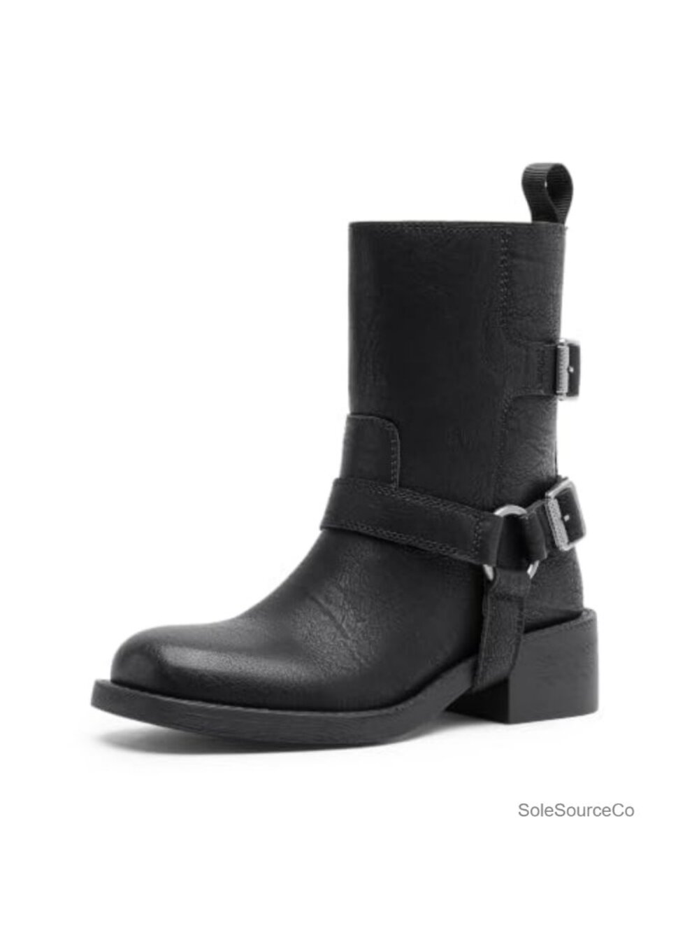 Faux Leather Moto Ankle Boots Side Zipper Low Heel